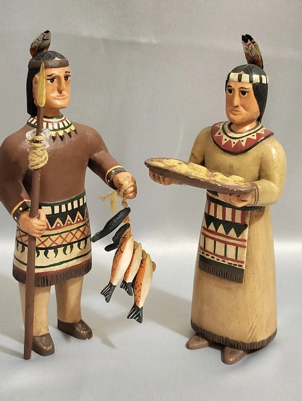 Randy Tate Native American Man Woman Pair Thanksgiving Harvest Decor Folk Art